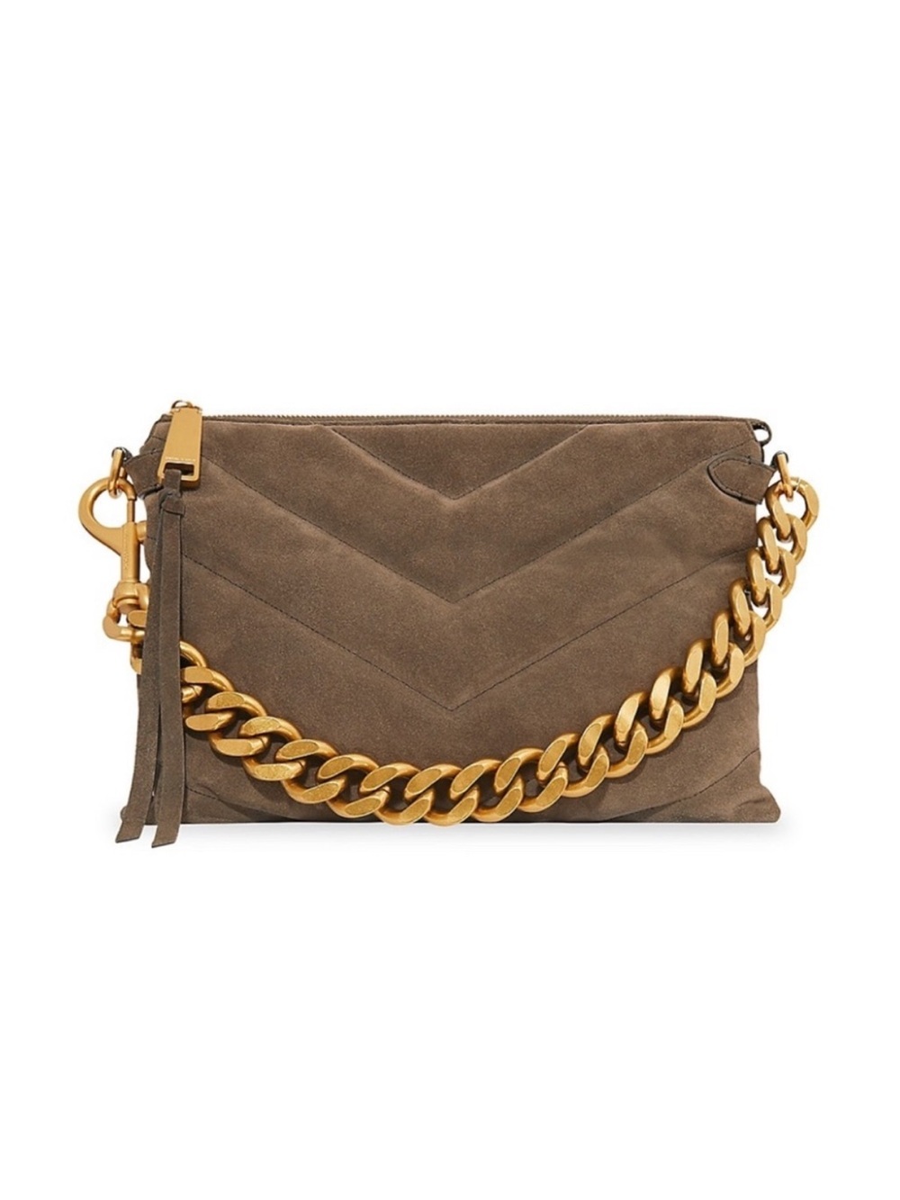NWT REBECCA MINKOFF Maxi Edie Quilted Suede Shoulder/Crossbody Bag In Porcini